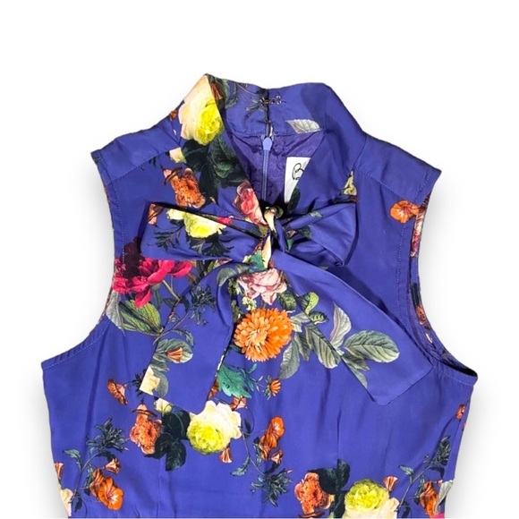 Anthropologie Bea & Dot Floral Dress Pleated Skirt Tie Neck Size Small Pockets - Picture 3 of 5